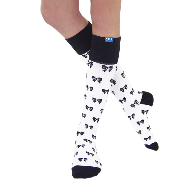 Cute Bows 20/30 Black White Compression Socks